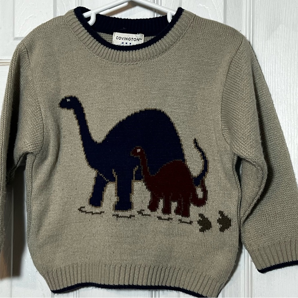 Dinosaur Sweater Tan/Red/Blue
